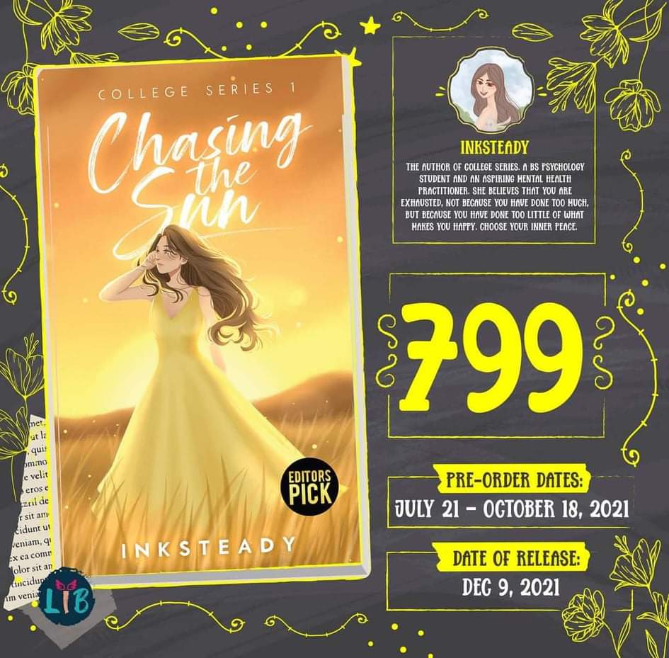 inksteadywp's tweet photo. Chasing the Sun (College Series 1) new book cover! For inquiries, visit LIBOfficial on Facebook.

Always grateful.💛🤍 https://t.co/3Z1O4YaEhf