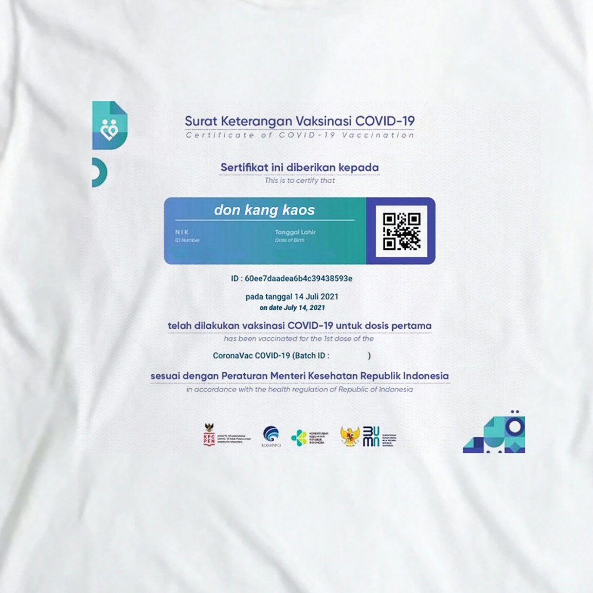 rekituwaesiateh's tweet photo. Assalamualaikum...Bismillah...kaos sertifikat vaksin bisa dibuat sesuai nama ya, kolom kosong nya bebas mau diisi apa aja, size S-XL 125K big size juga bisa ( beda harga ), more info DM ya 👌

Makasih yg bantu promo 👌

#JIMandGProject

@jericho_792 

@onthesbrew 

@mutaqien_a https://t.co/glLV4MNkUG