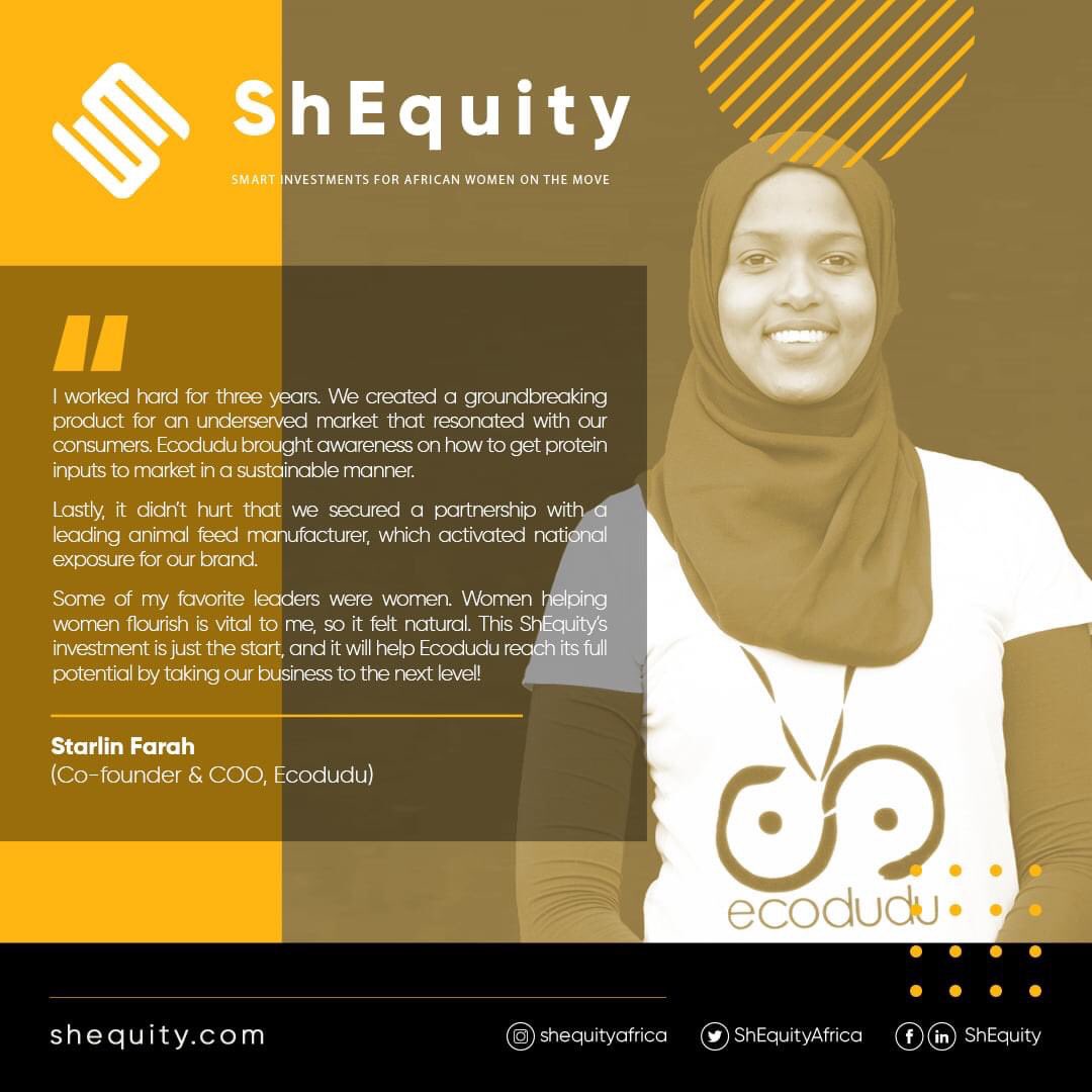 Did you know that our Ecodudu, one of <a href="/ShEquityAfrica/">ShEquity</a>’s investee companies, uses a proprietary innovation to recycle organic waste into high-protein animal feed and organic fertilizer using the black soldier fly? Learn more: ecodudu.com #shequityafrica