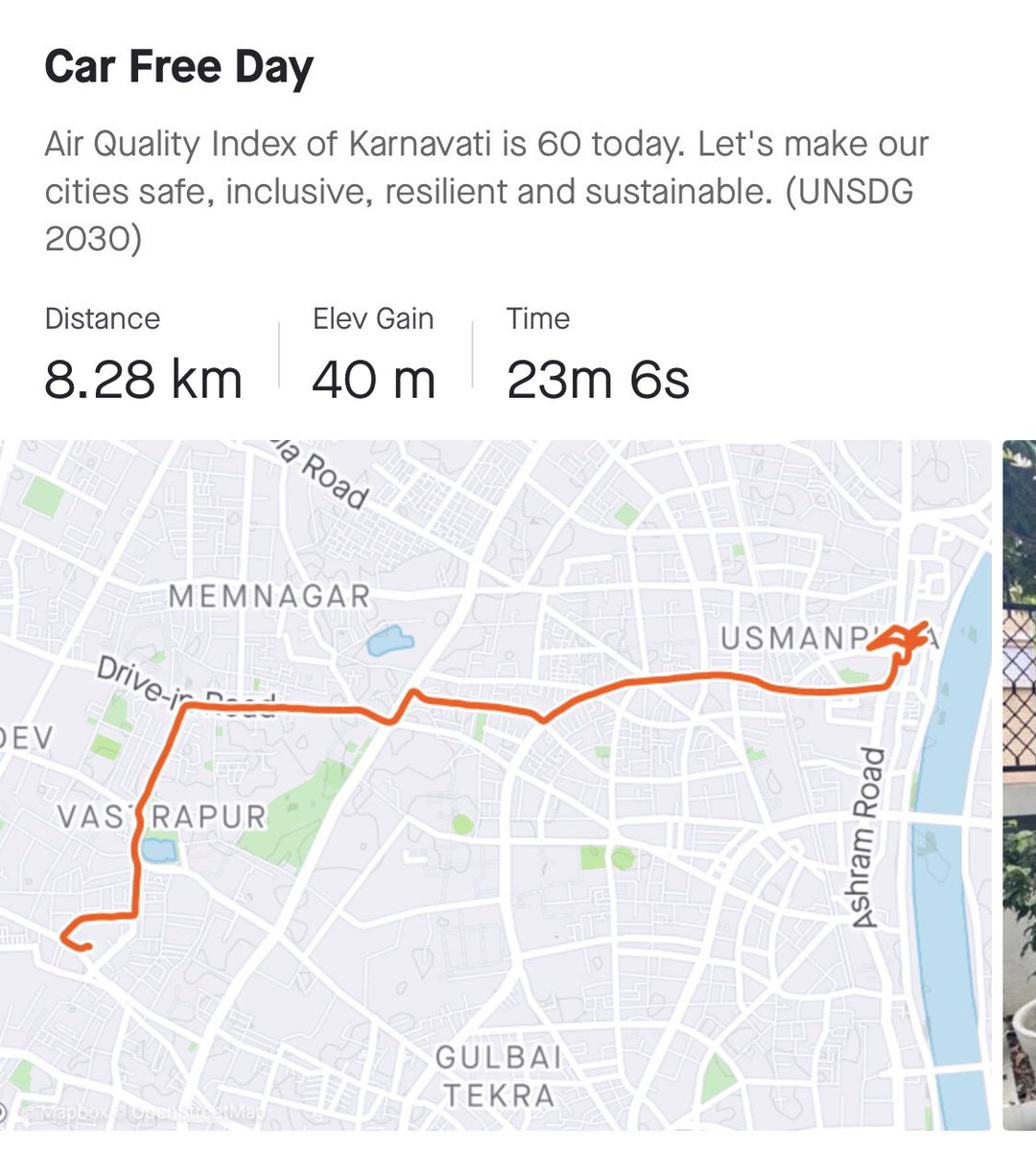 DrDilipSodha's tweet photo. #CarFreeDay once a week
એક દિવસ 🚴‍♂️ માટે

Air Quality Index of @CityKarnavati is 60 today.

Let's make our cities safe, inclusive, resilient and sustainable. (UNSDG 2030)

#SustainableLiving #Cycles2Work https://t.co/MVlhEfTi2j