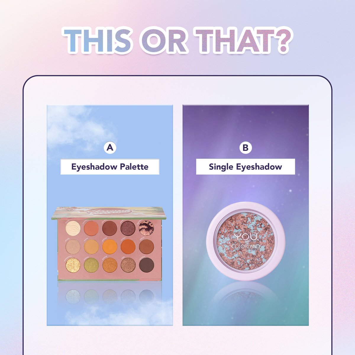 youbeauty_id's tweet photo. Happy Friday #beYOUtygirl β¨π§‘
Kira-kira kalian team yang mana nih?
A. Eyeshadow Palette
B. Single Eyeshadow
Comment di bawah ya!ππ»ππ»
#YOULonglastingBeauty #YOUMakeups #YOUColorland #YOUColorAddition https://t.co/eMEBn2ta8G