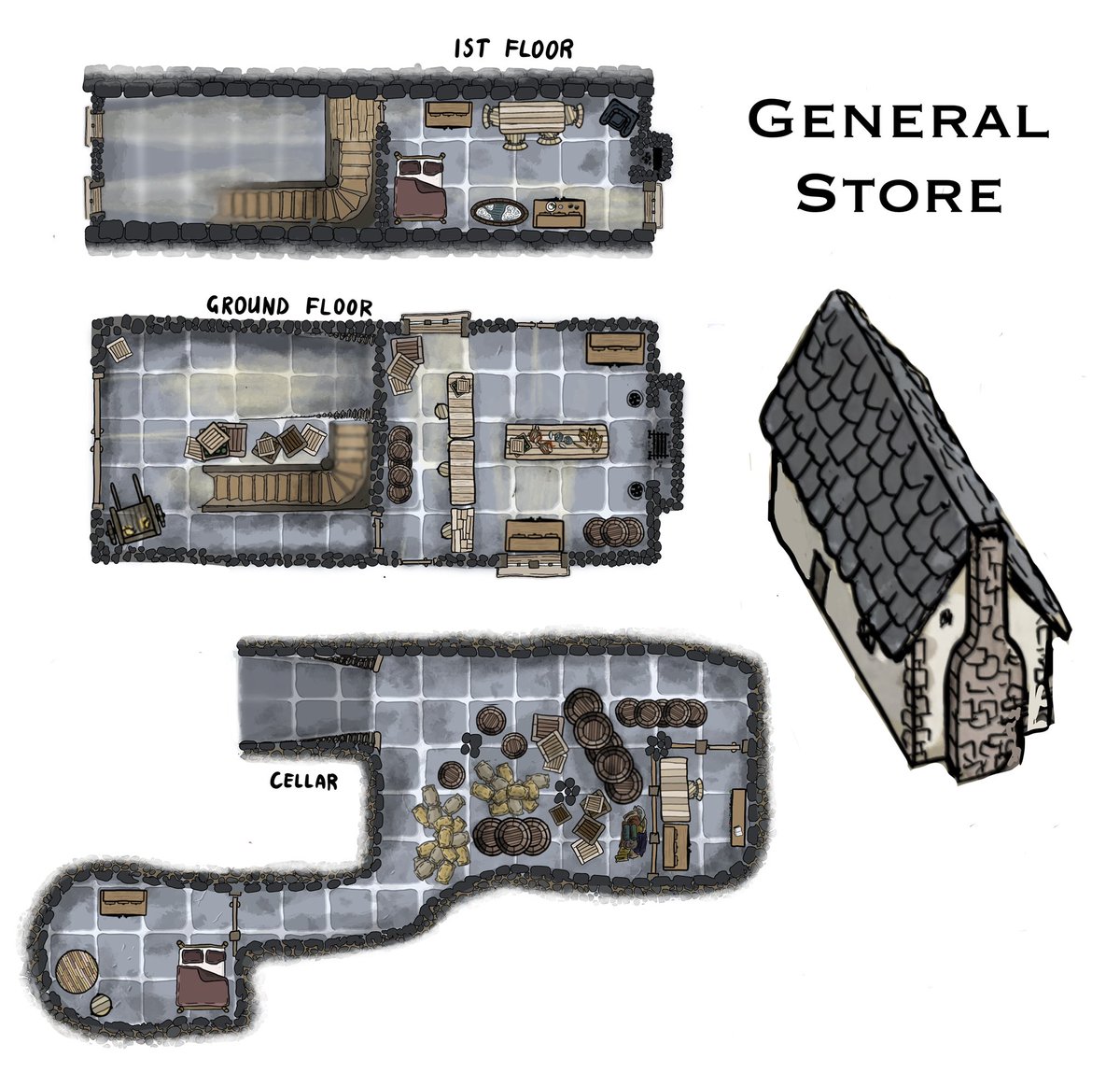 ChloeTheCartog's tweet photo. A quick version of Whitehorn’s General Store. It’s a useful battlemap to have, this could be any kind of shop really.
#battlemap #battlemaps #dndmaps #dnd #map #5e #mapmaking #rpgmap #cartography #combatmap #gamemap #rpgart #dndart #innmap #floorplans https://t.co/YTyHFmjnkx