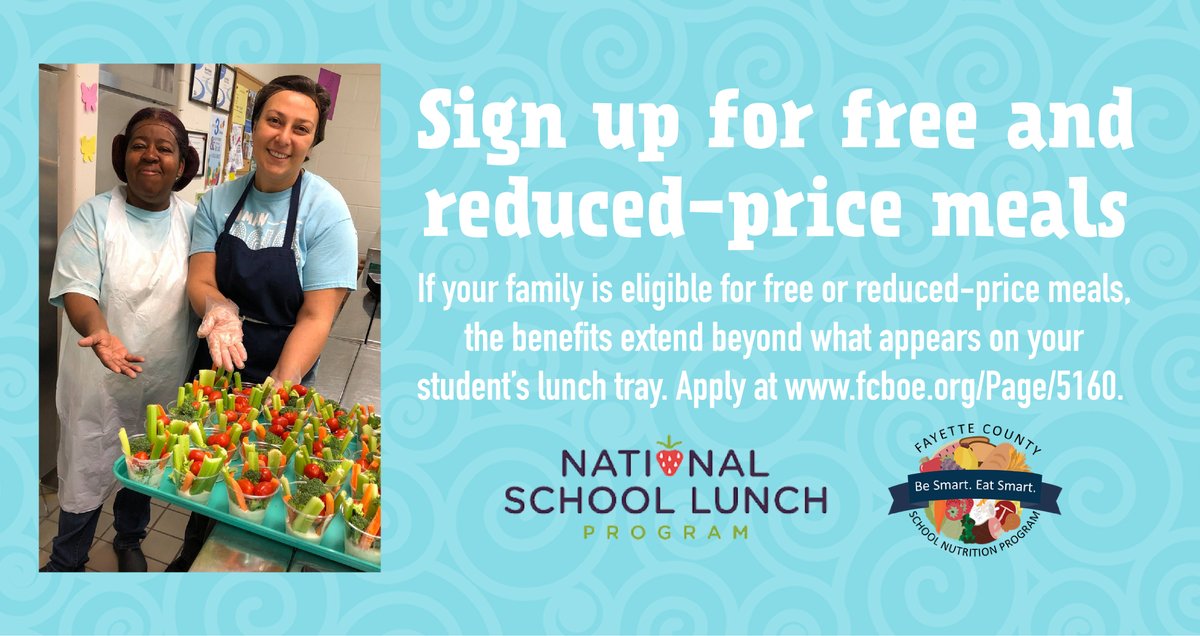 If your family is eligible for free or reduced-price school meals, you may not realize the benefits of signing up extend beyond what’s on your student’s lunch tray. It’s fast and easy to apply, just go to fcboe.org/Page/5160.  bit.ly/2Xs8GH3