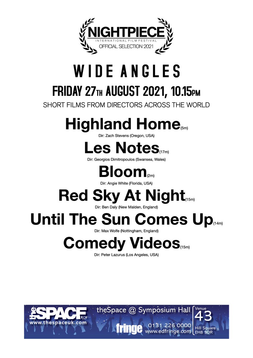 Nightpiece Film Festival (@nightpiece) on Twitter photo At a glance. Here are the #shortfilms being presented in the 8th Annual <a href="/nightpiece/">Nightpiece Film Festival</a> Film festival in <a href="/edfringe/">Edinburgh Festival Fringe</a> at <a href="/theSpaceUK/">theSpaceUK</a> @ v43, Symposium Hall. All tickets from:
tickets.edfringe.com/whats-on/night… At a glance. Here are the #shortfilms being presented in the 8th Annual <a href="/nightpiece/">Nightpiece Film Festival</a> Film festival in <a href="/edfringe/">Edinburgh Festival Fringe</a> at <a href="/theSpaceUK/">theSpaceUK</a> @ v43, Symposium Hall. All tickets from:
tickets.edfringe.com/whats-on/night…