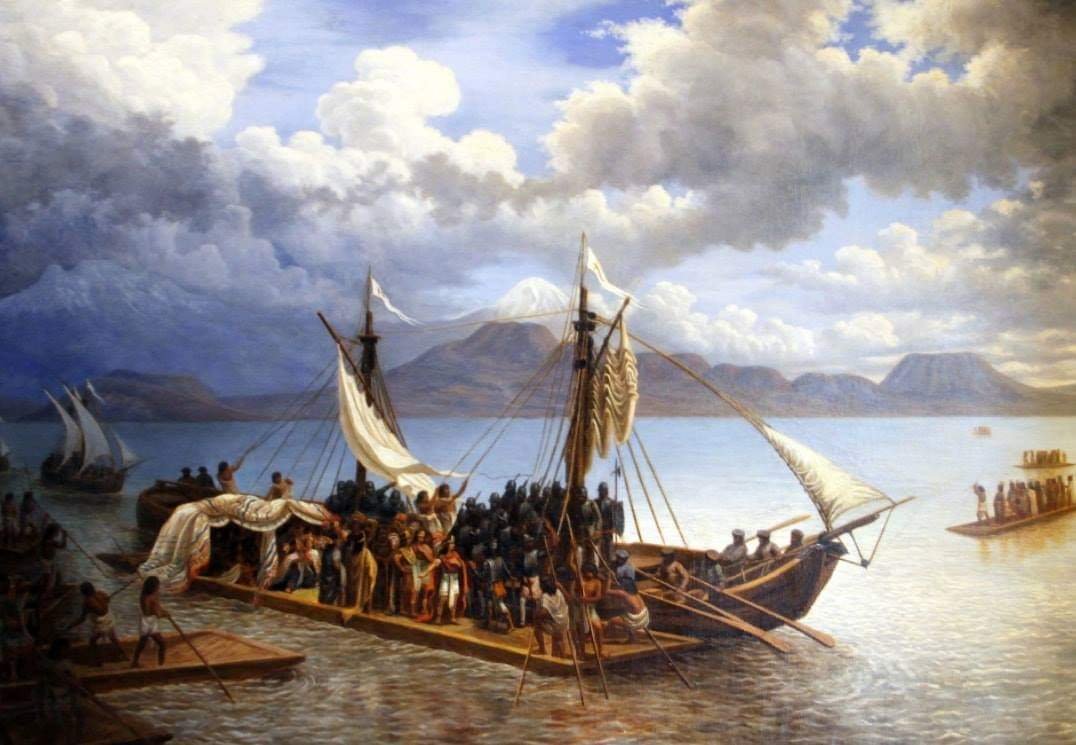 #UnDíaComoHoy pero de #hace500años Cuauhtémoc decide que debe parar la masacre, entonces se rinde (se dice que planeaba escapar con su familia y colegas), y como acto de rendición le pide a Tlacotzin que lo releve en el cargo y que lo entregue a Cortés como símbolo de rendición.