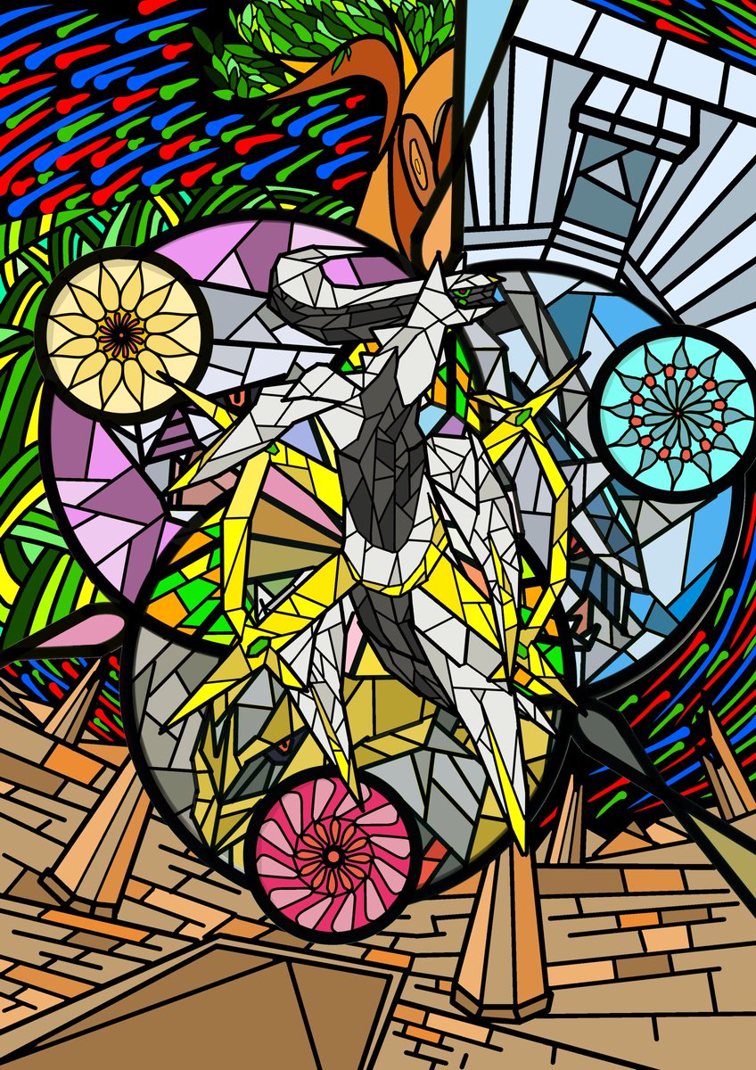 stained glass no humans solo pokemon (creature) colorful church full body general  illustration images