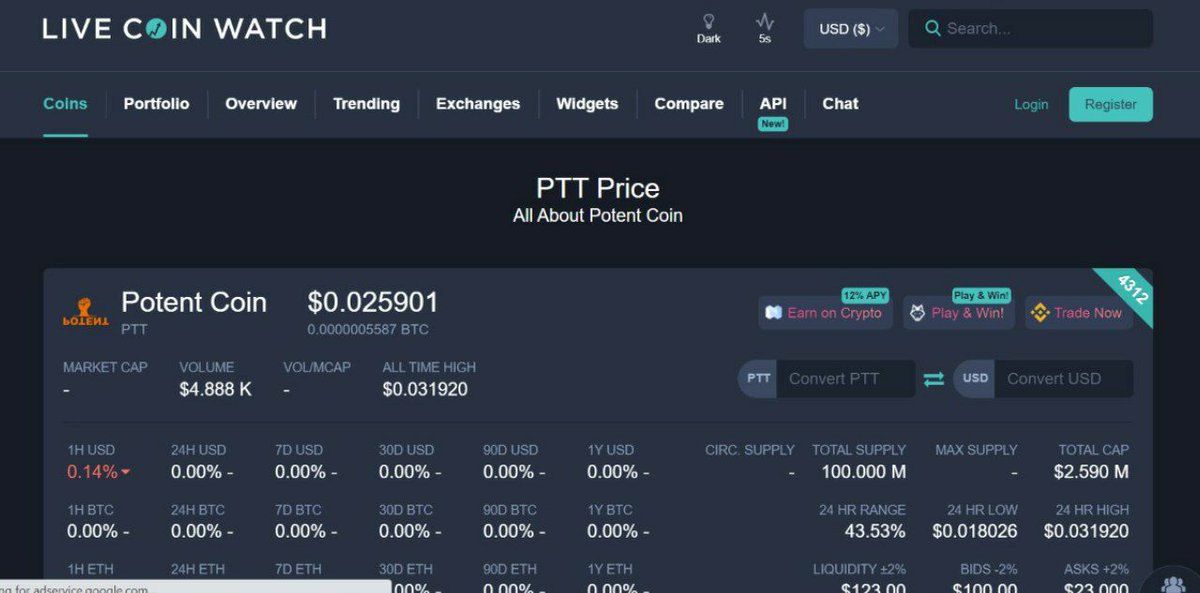 potent_coin's tweet photo. Potent is listed on Livecoinwatch!

Have a look https://t.co/rTnAWKuGS5

#PTT #BSC #BSCGems #binancesmartchain https://t.co/8zngrVSdL7