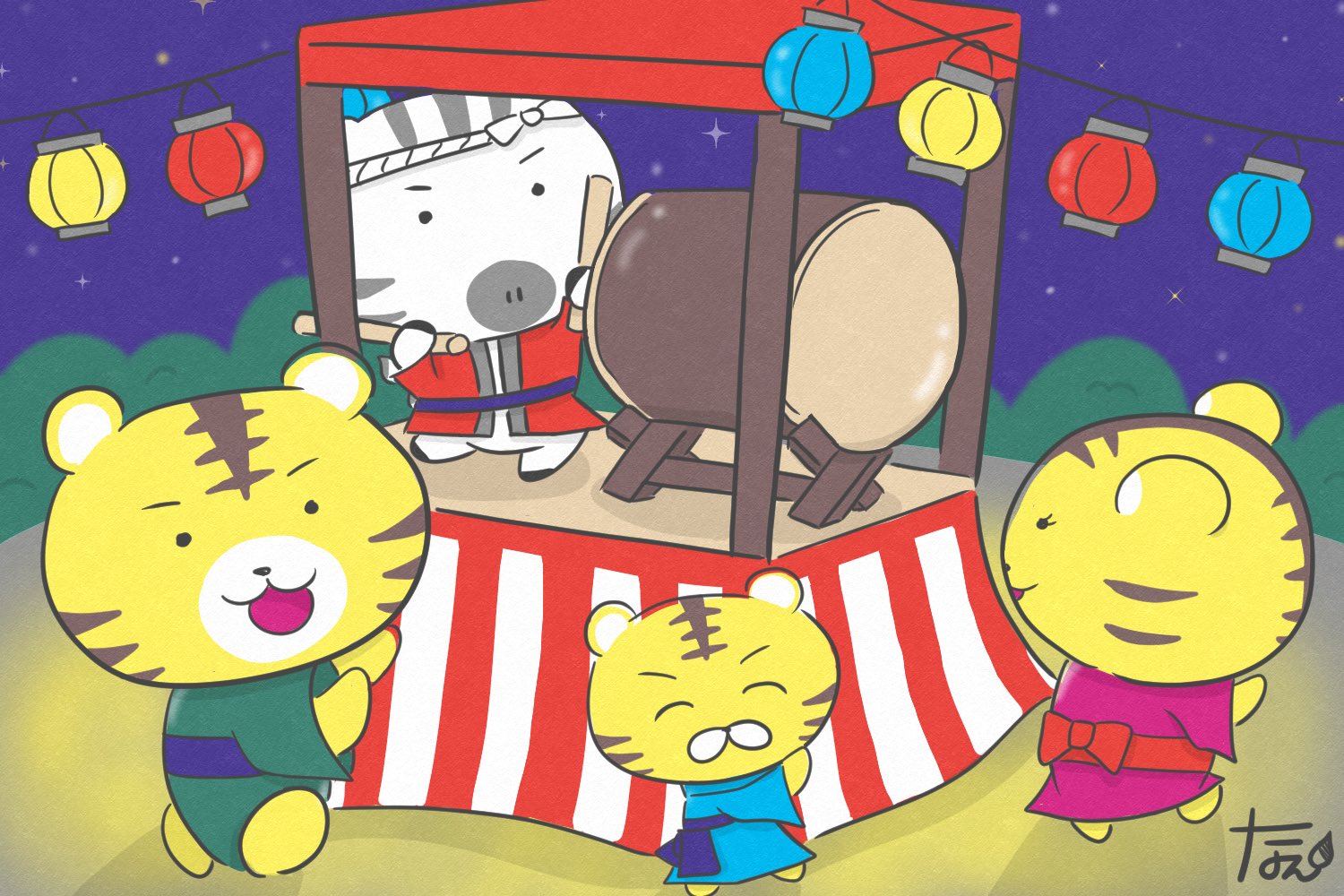 Twitter এ なえ ほんわか動物イラスト お盆 トラ家族は盆踊りをしています お盆に帰ってきた祖先の霊たちを迎え送る踊りだそうです なかなか帰省などできない状況ですが 離れていてもご先祖さまを思い出し感謝して過ごしたいですね イラスト 絵描き