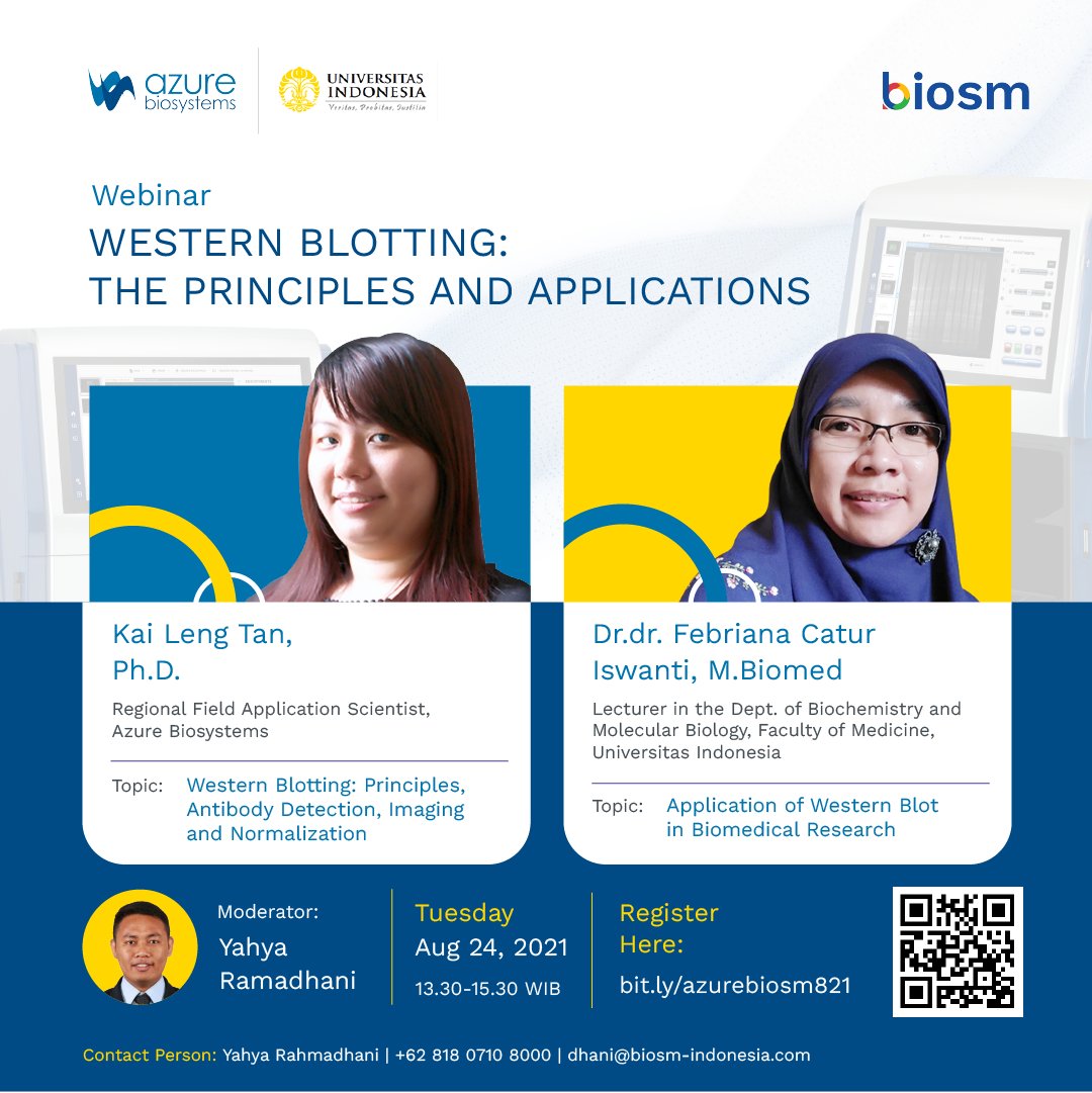 biosm_indonesia's tweet photo. Join us on Tuesday, 24th August 2021 to learn "Western Blotting: The Principles and Applications" @AzureBiosystems
Register now https://t.co/pQeS702uyB #biosm https://t.co/z0hIPMqTen