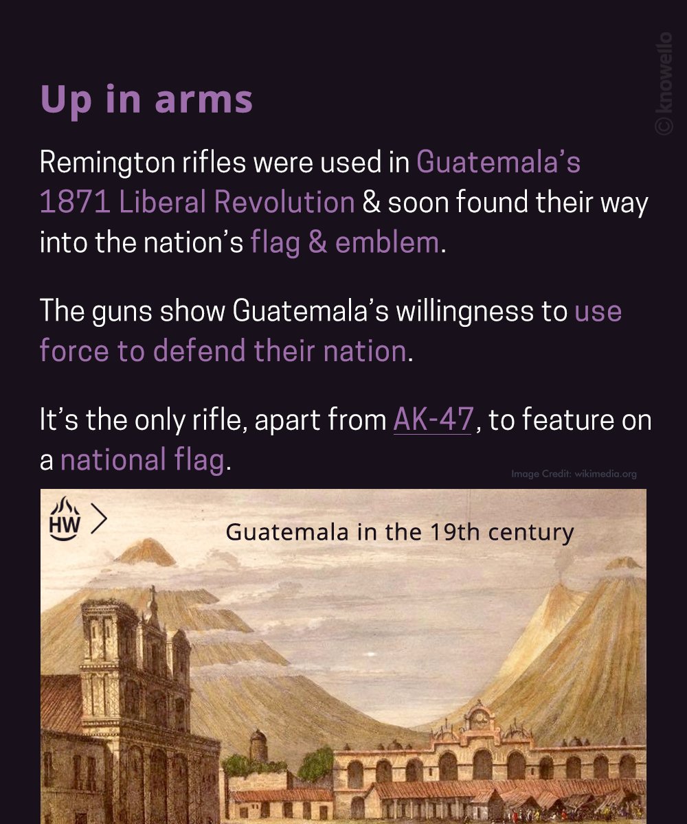 KnowelloWorld's tweet photo. Gun brand Remington was once so widely used, Guatemala decided it would use the Co’s guns on its flag!
#guatemala #guns #arms #weapons #didyouknow #history #flag #ak47 #centralamerica #knowello #Knowables https://t.co/6Ghb105QAt