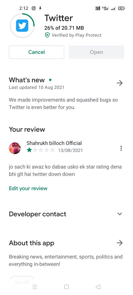 BillochShahrukh's tweet photo. zayada to nahi ha mai play store pr jakr @Twitter  ki ratting to down kr hi skta hu. Aap bhi kriye taki inhe smjh aae kisko block kiya hai.
@dgurjarofficial @alimehdi_inc @LambaAlka @INCDelhi @INCDelhi  
#twitterdowndown @ShayarImran https://t.co/sYzqZcNT5Q
