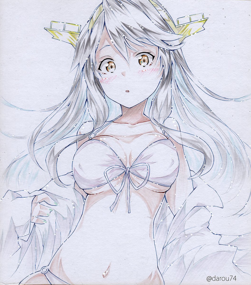 夏の水着、榛名さん。
ふいに気を抜いた時に可愛いと言われてキョトンとした顔。
ちなみに5秒後に顔真っ赤になる予定。 