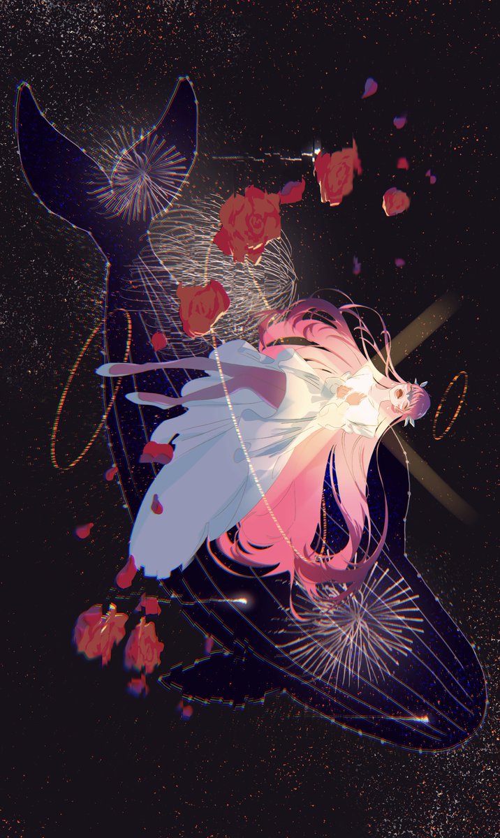 1girl long hair dress solo pink hair white dress flower  illustration images