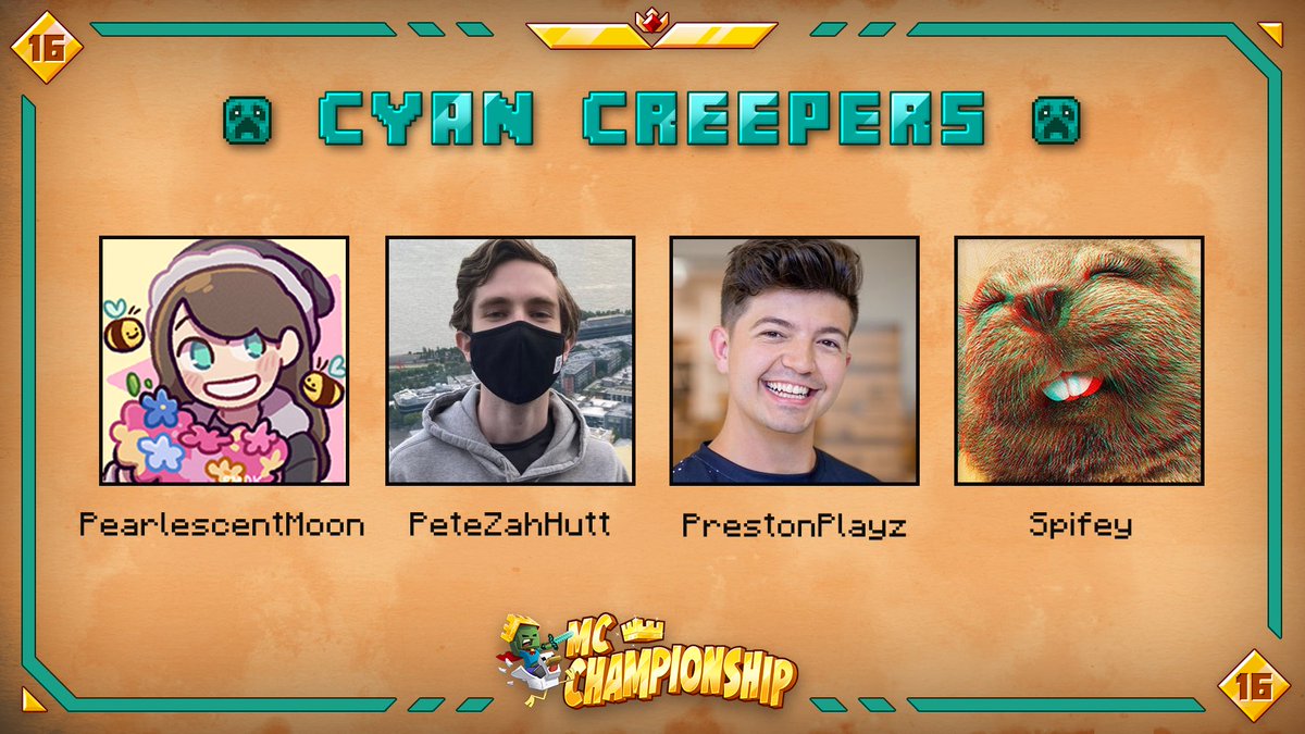 MCChampionship_'s tweet photo. 👑 Announcing team  Cyan Creepers 👑

@PearlescentMoon @PeteZahHutt @Preston @Spifeyy

Watch them in MCC on Saturday August 28th at 8pm BST! https://t.co/GWbAby2oGA