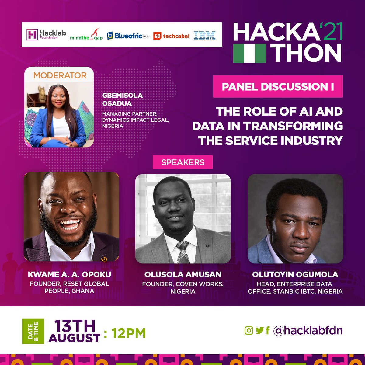 hacklabfdn's tweet image. Introducing our seasoned speakers for the panel discussions who would be speaking on shaping AI for various industries.

#hacklab2021 #hacklabNigeria 🇳🇬