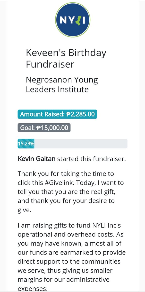 GivingHero's tweet image. Kevin is dedicating his birthday for NYLI this year. Celebrate with him by supporting his fundraising activity via givinghero.app/Keveen
.
.
Happy birthday @keveengaitan of @nyliinc_ph 🎁 ✨ Cheers for more years! #givebetter #birthday