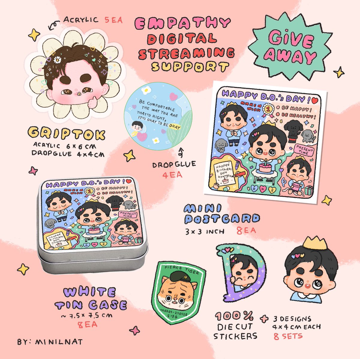 ‘𝐸𝑚𝑝𝑎𝑡ℎ𝑦’ 𝐺𝑖𝑣𝑒𝑎𝑤𝑎𝑦 𝐸𝑣𝑒𝑛𝑡 🌹✨

• tincase, postcard, stickers - 8 sets
• acrylic griptok - 5 ea
• drop glue griptok - 4 ea

🎵 เมนชั่นหลักฐานการสตรีมเพลง/mv ตามช่องทางต่างๆ+คาดชื่อแอค
🎶 ประกาศผล 31 ส.ค.
✨ รบกวนออกค่าส่ง 30 บาทน้า 🙇🏻‍♀️
#DO_1stSOLO #minilnat
