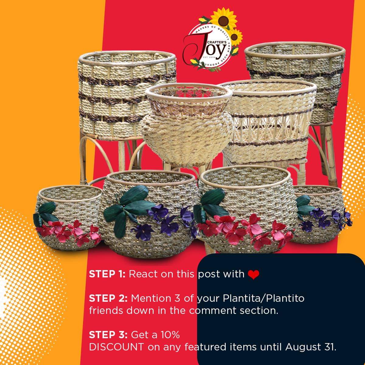 CraftersJoyPH's tweet photo. P-R-O-M-O  A-L-E-R-T ‼️

Enjoy 10% OFF on these products for the rest of AUGUST when you REACT with ❤ on this post and MENTION three (3) of your friends in the comment section.

HURRY! Promo good while supplies last 🧺 https://t.co/xLdiAsN94J