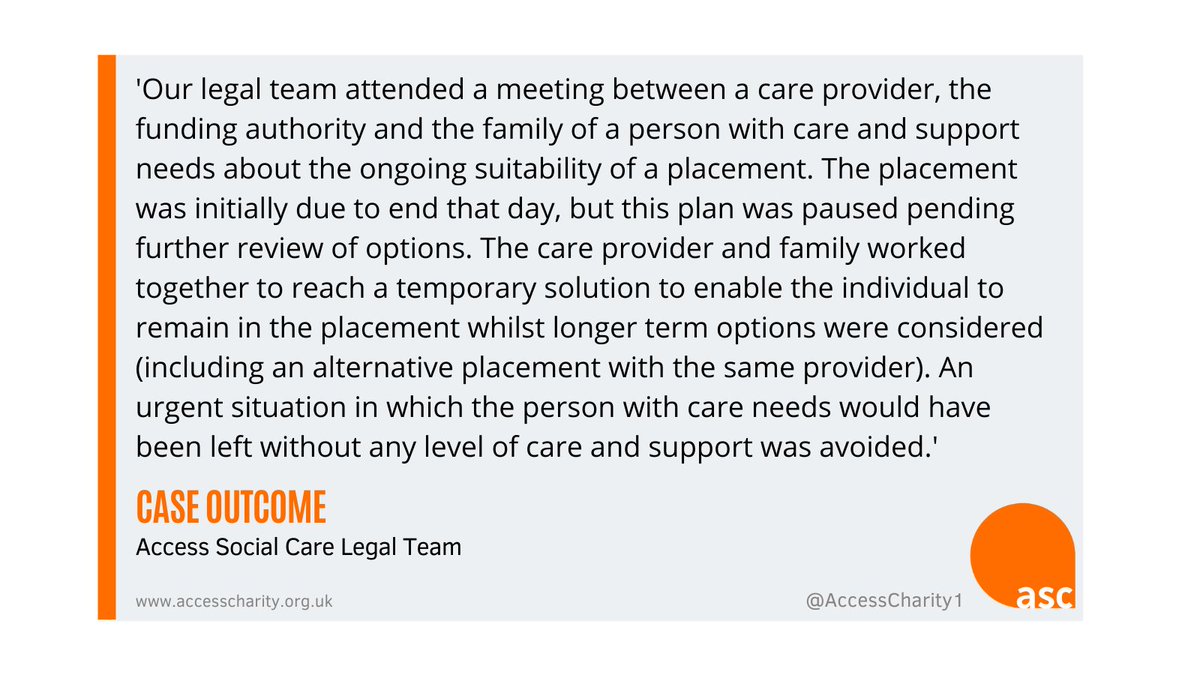 AccessCharity1's tweet photo. Our legal team support person to continue receiving care and support pending review of placement suitability.

#CaseOutcomes #AccessSocialCare

If you would like more information about us head to our website - https://t.co/rNVI6hlA9Z https://t.co/WOqnk4zqgN