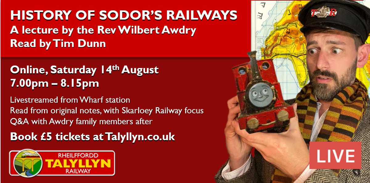 LAST CHANCE TO BUY TICKETS! Sales end at midnight tonight!

Tomorrow evening <a href="/MrTimDunn/">Tim Dunn</a> is reading the Rev Awdry's original lecture - with new visuals - LIVE from Talyllyn Railway's Wharf station.

Join us for the livestream at 7pm BST/2pm EST!

Tickets: ticketisland.azurewebsites.net/ticketi_sleven…