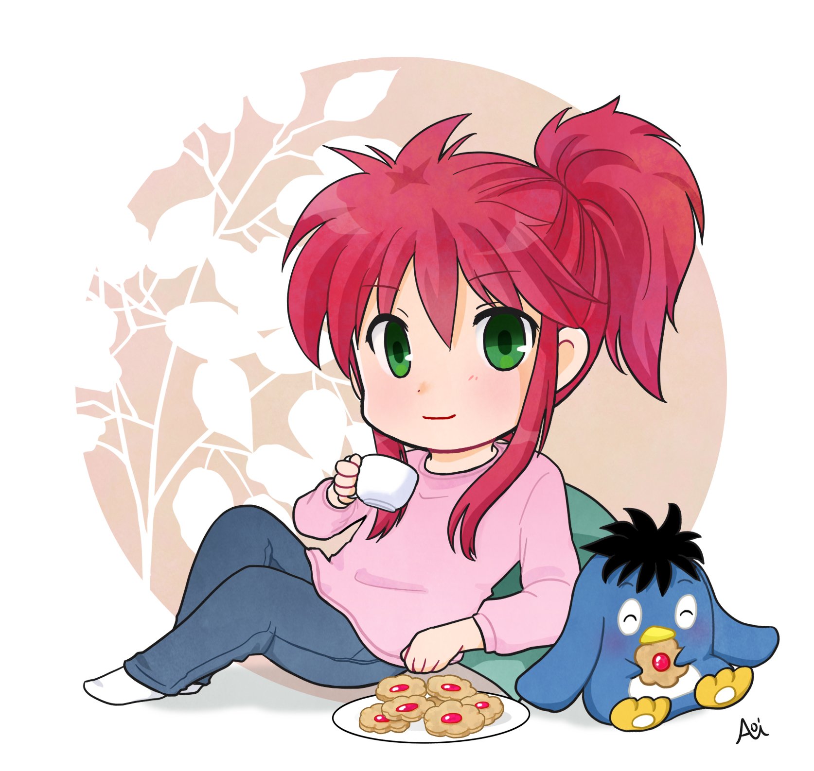 あおい のるかそるかの私服可愛いな のイラストと もしあの時蔵馬を呼びに来てたのがプーちゃんだったら漫画 時系列的にプーの大きさが違ったり諸々な矛盾点はご愛敬で 髪は途中で結んでます 幽遊白書 蔵馬 T Co Gazh0gsjrs Twitter