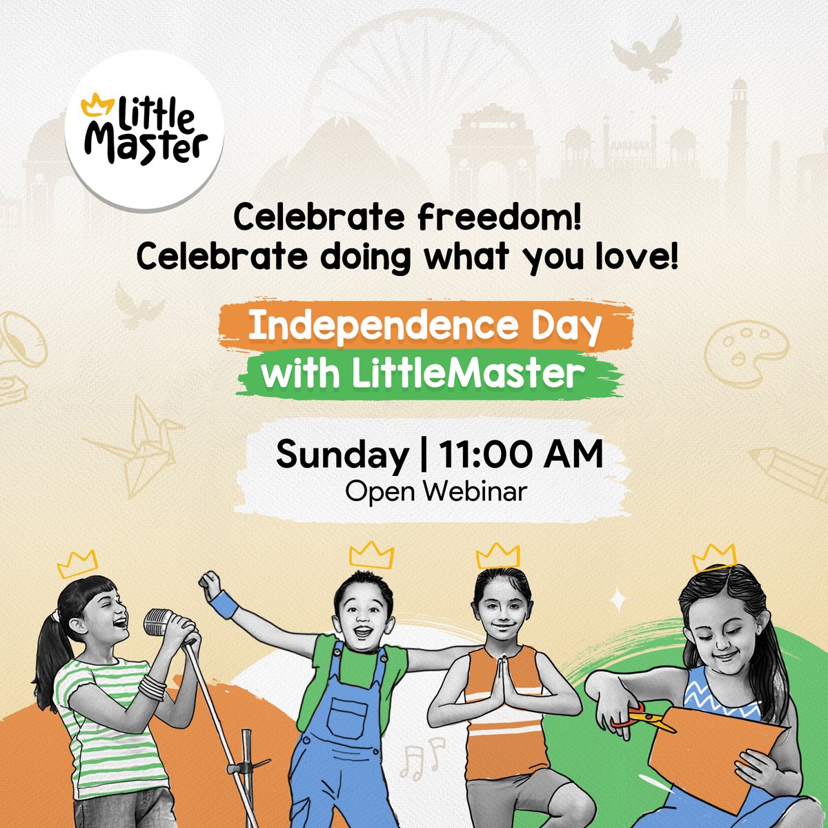 belittlemaster's tweet photo. LittleMaster brings you various shades of our country through dance, music and lot more with this virtual celebration. Join the free webinar "Independence day with LittleMaster" on 15th August 11:00 AM -  https://t.co/sIlV8l9BJH #IndependenceDay https://t.co/HASOd7Tu0k