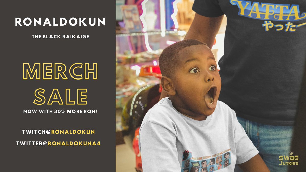 SwagJunkiesUS's tweet photo. The Black Raikaige summer sale is here! now with 30% more Ron.

Show some love and Follow @RonaldoKunA4
Catch him on Twitch: https://t.co/4gwydG2bRC
Buy Merch: https://t.co/ZXeWdcQI5r
#twitch #twitchstreamers #merch #swagjunkies https://t.co/AqTqbEqPZT