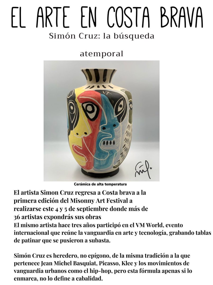 El 4 y 5 de septiembre, se llevará a cabo el MISONNY Art Festival en el Mas Sorrer. Las obras de artistas internacionales se fusionan con la música de reconocidos DJs y la gastronomía del bajo Empordà.

Participa el artista plástico mexicano #SimónCruz.

#DiplomaciaCulturalMX