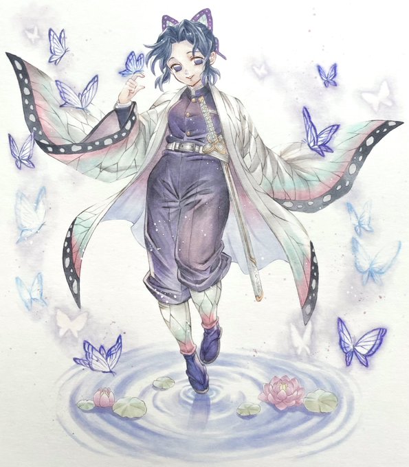 naogeさんがTwitterに投稿した胡蝶しのぶ(鬼滅の刃)のイラスト。