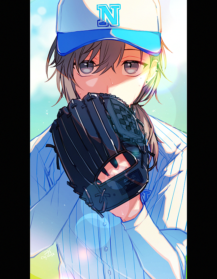 hat male focus 1boy brown hair solo baseball mitt baseball cap  illustration images