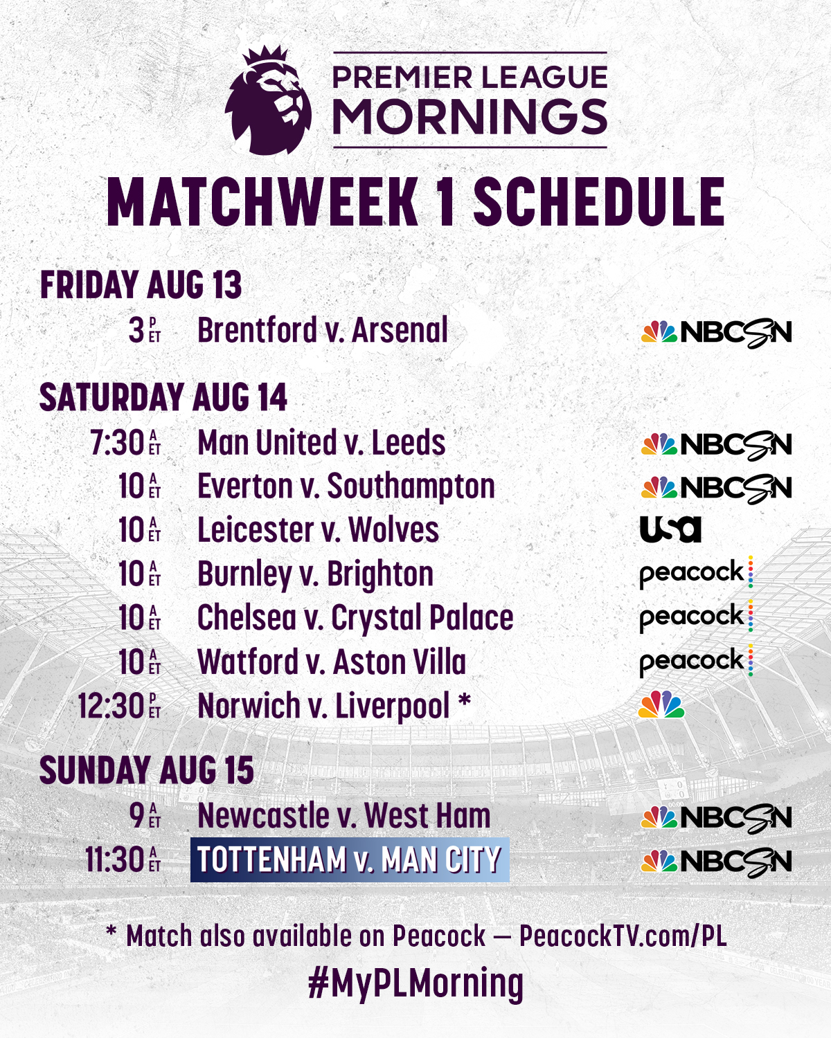 Nbc premier clearance league schedule