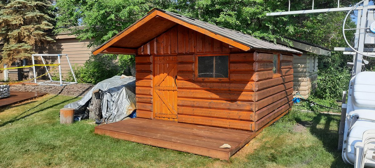 Our Restore/Refinish crews have been very busy this season.  Here's another refinish including a small garden shed done for a long time client in Parkland County.  All the stairs and railings were replaced as well.  #logcabinliving #loghomelife #logrestoration #logcabinlove