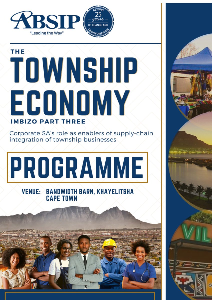 absip's tweet photo. The programme for the Cape Town leg of the #ABSIPTownshipEconomyImbizo. Taking place tomorrow @KhayelitshaBarn

Registration Link: https://t.co/7XjCjKfBiY

#LetsRebuild
#TownshipEconomy
#ABSIPTownshipEconomyImbizo https://t.co/asVv9TFzl4