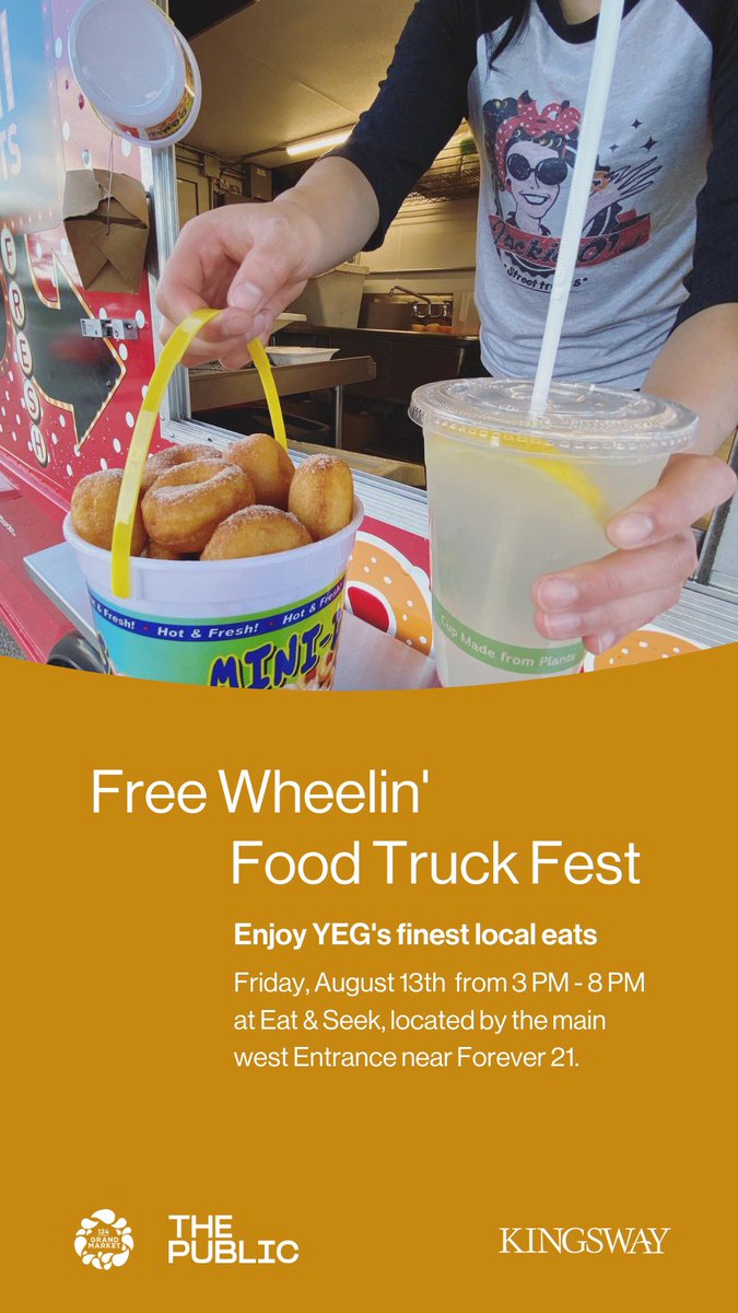 Wildheart_YEG's tweet photo. The Free Wheelin’ Food Truck Fest is BACK TODAY🎉

Join us at @kingswaymall from 3-8PM for live music, street eats, outdoor dining &amp; good times!

This is a FREE family-friendly event (including dogs!)

We can’t wait to see you there! https://t.co/ALRPTCVxrn