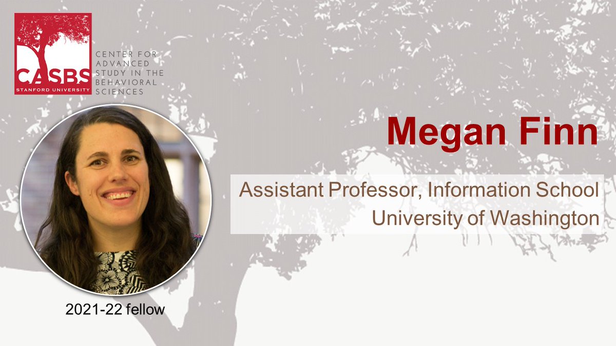 DAY 12 of introducing the 2021-22 CASBS fellows class

As Megan Finn sifts through a ton of  'inconvenient data' this year, we make things convenient for you: We're thrilled to have Megan with us as a CASBS fellow!

stanford.io/3gkjm11 <a href="/UW/">University of Washington</a> <a href="/UW_iSchool/">UW iSchool</a>
