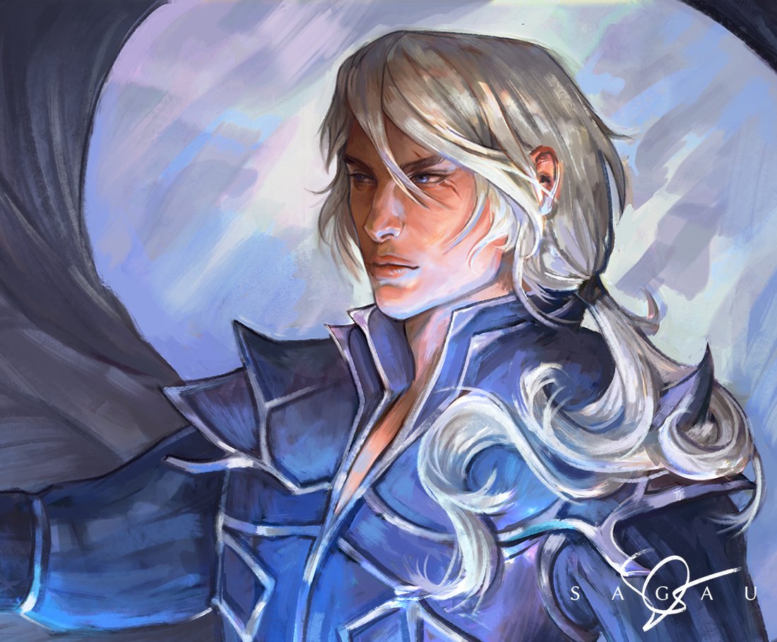 Stylized painting commission] Kade, king and champion of Bahamut 👑  #DnDcharacter #ttrpg #dnd #art, image size:1100x909