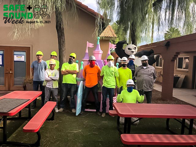 hdcPHOENIX's tweet photo. To closeout Safe + Sound Week, our  h/d Service Group at our Ronald McDonald House Roanoke project hosted a Safety Stand Down meeting on Electrical Safety at the Kung Fu Panda Enchanted Palace on property. #BuildingTheAwesome #SafeAndSoundAtWork https://t.co/xjy1vqOaLH
