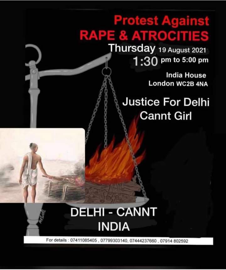 #National_Valmeki_Sabha_NRI के मुख्य संचालक #DaljitGill जी 
 दिल्ली की 09 वर्ष की मासूम बच्ची के दुष्कर्म के आरोपियों के खिलाफ़ #लंदन के #इंडिया_हाउस पर 19-08-21 को करेंगे प्रोटेस्ट ।

#JusticeForDelhiCanttGirl

@KotwalMeena
@The_Mooknayak @TheShudra @DalitTime @PriyankaSamy