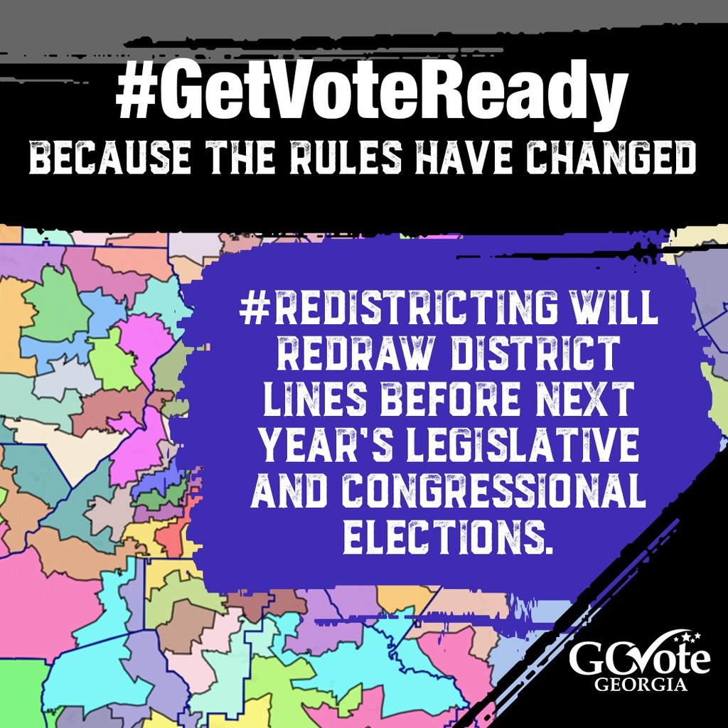 GA_Votes's tweet photo. #Redistricting will redraw district lines before next year’s legislative and congressional elections. #GetVoteReady to find out represents you. https://t.co/P2k9cVVvKd
