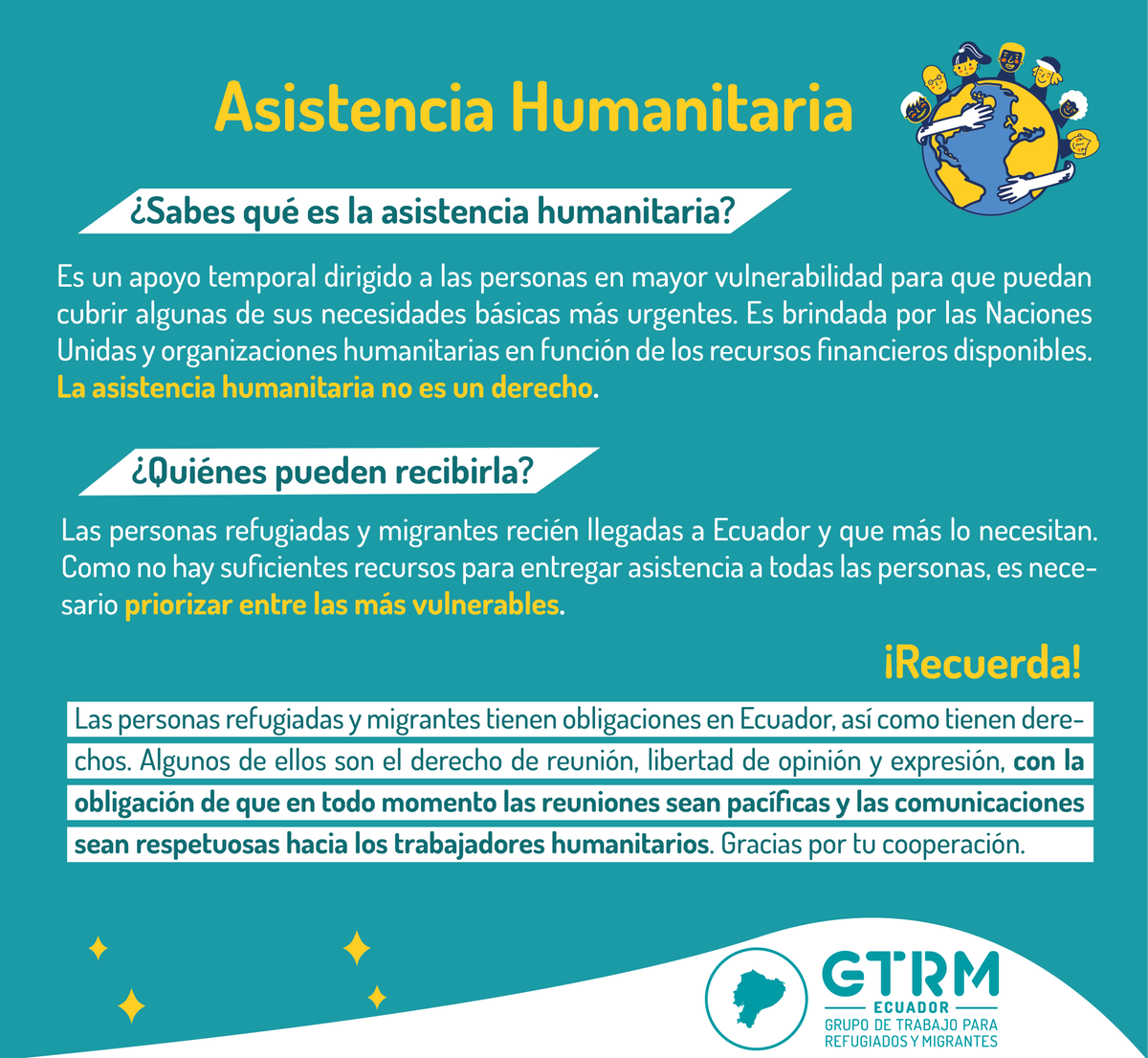 ADRAEcuador's tweet photo. Si eres una persona refugiada o migrante puedes solicitar apoyo a diferentes organizaciones, pero la asistencia humanitaria no es un derecho.
Los recursos son limitados, las organizaciones analizamos los casos y priorizamos los más vulnerables para la asistencia. #GTRM #Ecuador https://t.co/NzETcQECyf