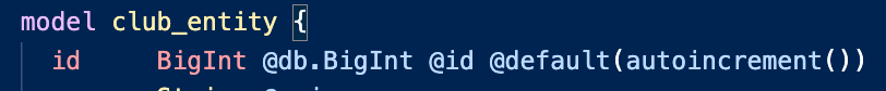 dompatmore's tweet photo. Using @prisma in a new project with #PostgreSQL and trying to use the new native identifiers. However, keep getting told 'bigserial' doesn't exist. Is the only workaround dropping down to using Int? https://t.co/51ZserGXeL