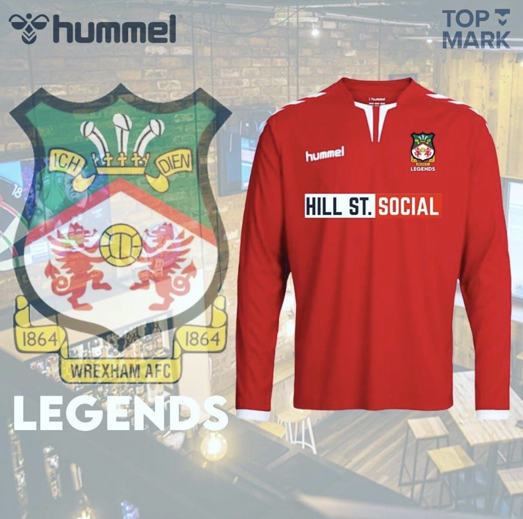 We are happy with our new <a href="/hummel1923/">hummel</a> legends kit thanks to <a href="/hillstwxm/">Hill St Wxm</a> for sponsoring &amp; <a href="/TopMarkTeamwear/">Top Mark Teamwear</a> for supplying. What do you think <a href="/Wrexham_AFC/">Wrexham AFC</a> fans