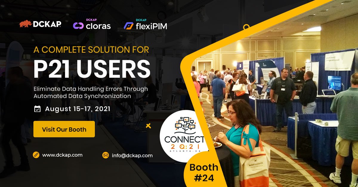 DCKAP's tweet photo. Join us at the #P21WWUG Connect 2021 as we showcase @dckap_cloras, our middleware solution, to help your #eCommerce business grow. Talk to the experts to help you find the best #ERP integration solution.
Visit us at Booth 24: https://t.co/hiPG92QF6e
#DCKAP #flexiPIM #CLORAS https://t.co/PUqLXoxu3g