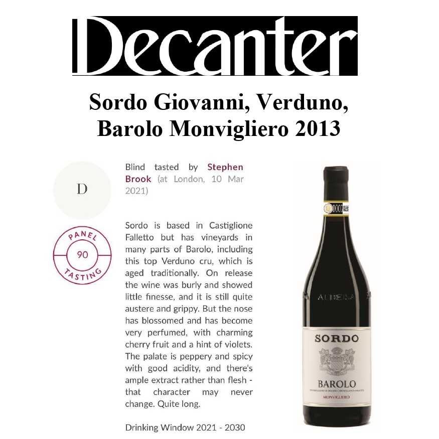 #Decanter #blindtasting 2013 🍷
🇮🇹 A seguito della degustazione alla cieca dell'annata di Barolo 2013, Decanter giudica con #90points due dei #Barolo #Sordo:
#Barolo #Riserva #Perno 2013
#Barolo #Monvigliero 2013
🙏Grazie a Mr Stephen Brook del #TeamDecanter.