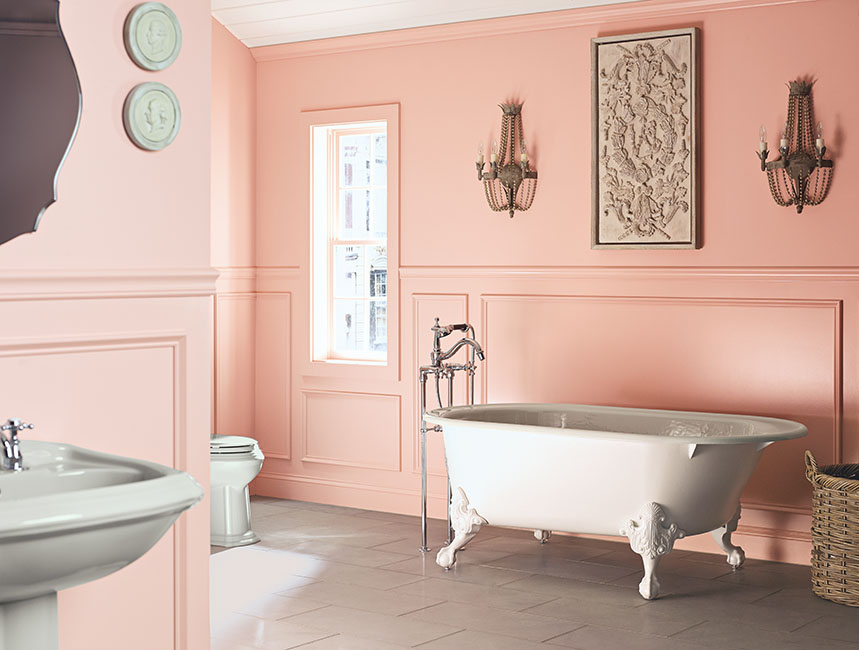 OttawaPaints's tweet photo. What do you think about this pink bathroom? 
Pale colours like dusty lavender, ballet pink and sky blue are comfortable and easy to live with. 
These colours feel positive and encourage expression while enhancing other colours.
#PrestonPaints #PrestonStreet #OttawaPaints #Ottawa https://t.co/nK0uP9gzjK