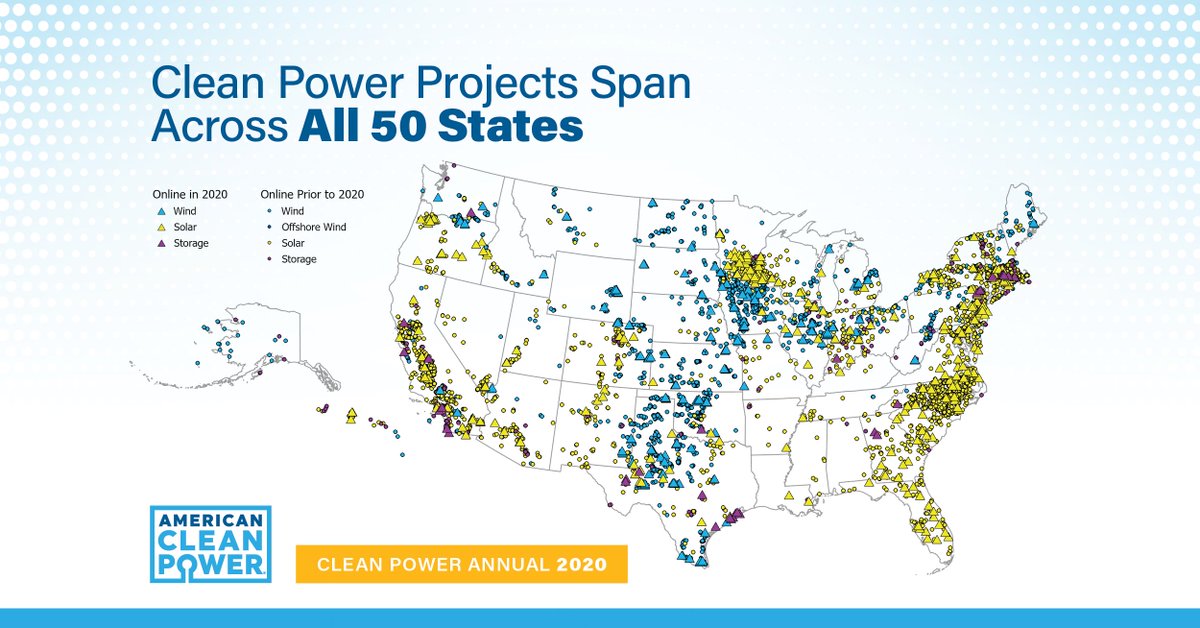 USCleanPower's tweet image. Clean power is a major American industry that creates good-paying jobs, drives investment into communities &amp;amp; will be the primary way we power our lives within a decade. Clean power projects generate renewable energy in all 50 states. 🇺🇸

#CleanPowerAnnual: bit.ly/3iaUJ7Y