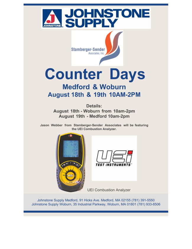 Get ready for more Counter Days! Jason Webber from Stamberger-Sender Associates will visiting our Woburn &amp; Medford stores on August 18th &amp; 19th. We look forward to seeing you there!