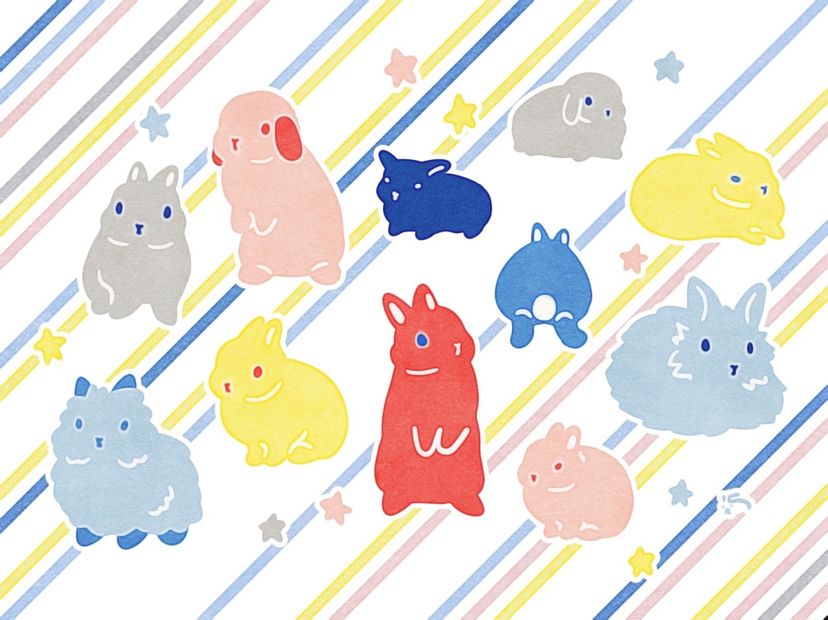 no humans star (symbol) rabbit blue eyes smile looking at viewer striped background  illustration images