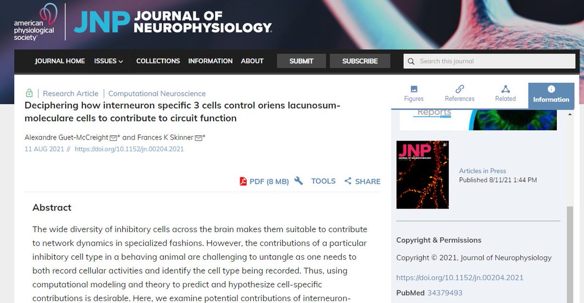 #ArticlesinPress - "Deciphering how interneuron specific 3 cells control oriens lacunosum-moleculare cells to contribute to circuit function"
Alexandre Guet-McCreight and Frances K Skinner
#Dendrites #Ionchannels #Neuroscience
<a href="/UofT/">University of Toronto</a>
ow.ly/CTwP50FPXaO