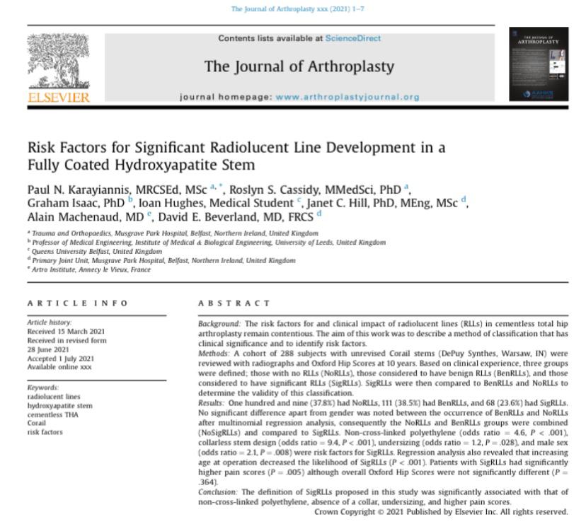 torcni's tweet photo. #Researchpaper on risk factors for radiolucent line development in #cementless femoral stems for hip replacement @pkaray @Rcassidy281 @JArthroplasty #orthotwitter https://t.co/mPRUVmtyF4 https://t.co/tyomZ0ylAV